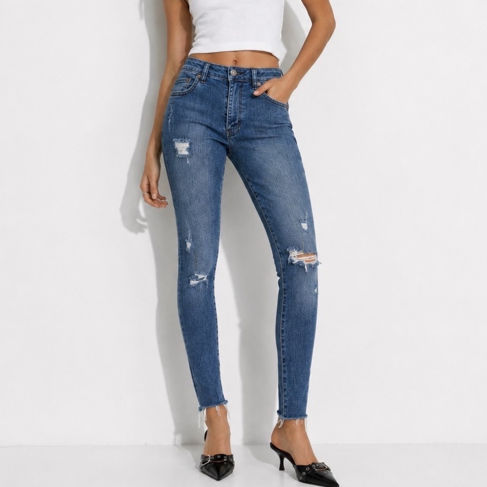 Ksubi Hi & Wasted Jean Bestie Blue High Rise Skinny Distressed Denim Size 25